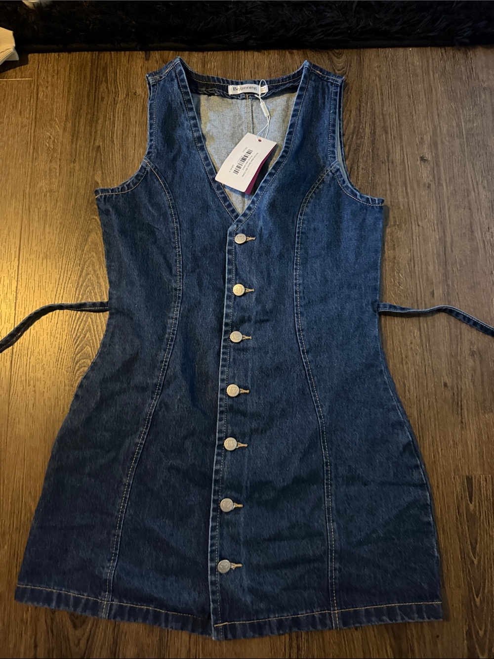 Beginning Boutique Dark Blue Denim Button-Front Mini Dress